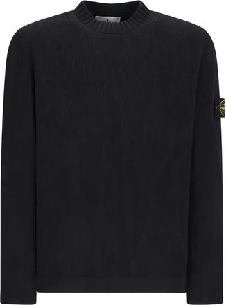 Stone Island Truien & Vesten, Heren, Zwart, S, Katoen, Zwarte Geribbelde Trui met Kompasdetail