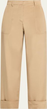Lafayette 148 New York Cuffed Straight-Leg Silk Georgette Pants