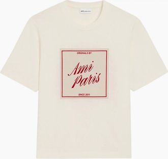 Ami Mens Boxy Fit Signature T-Shirt Cream - Size: 38