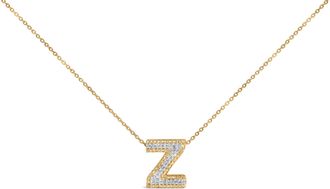 House of Brilliance Yellow Gold Vermeil.925 Sterling Silver Diamond Accent A-Z Initial Bubble Pendant Necklace