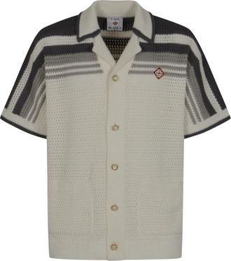 Casablanca Crochet Shirt - Heren - Korte mouwen Overhemden - Wit - XL - Katoen - Overhemden