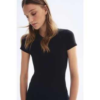 H&M Short-sleeved microfiber bodysuit in Black at Nordstrom, Size 4X-Large
