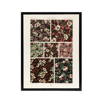 Artery8 Pink Green Floral Patterns Racinet Black Framed Canvas Wall Art | Size: W24 x H32