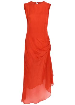 Liberowe Enya Gathered Silk Maxi Dress - Red - M (UK12 / M)