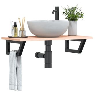 Berkfield Home Basin Shelf Wall Mounted Steel & Solid Wood Oak in Brown