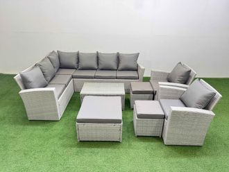 Fimous 11 Seater Garden Outdoor PE Rattan Furniture Set with 3 Stools in Light Grey
