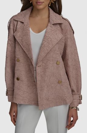 DKNY Textured Double Breasted Trench Jacket in Apricot Haze at Nordstrom, Size X-Small