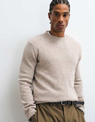 Selected Maglione lavorato a maglia in misto lana color crema puntinato-Bianco