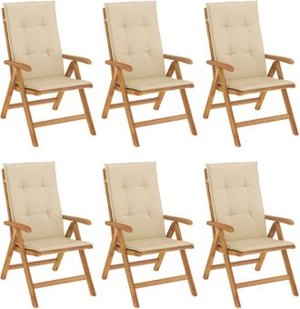 vidaXL Sillas Plegables Reclinables Con Cojines, 6 Unidades, Madera Maciza De Teca. Vidaxl