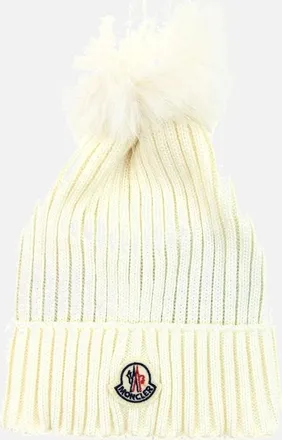 Moncler Womens Moncler Women Berretto Pom Pom Wool Hat White 034 - Size: L