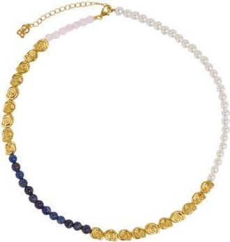 Ottoman Hands Waterproof Lapis and Pink Jade Beaded Necklace in Gold at Nordstrom
