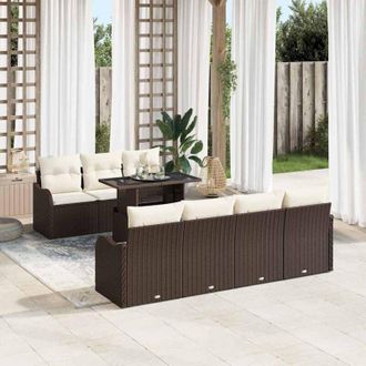 vidaXL Vidaxl - Conjunto De Sof&aacute; De Jard&iacute;n Con Coj&iacute;n 8 Pcs Marr&oacute;n Polirat&aacute;n