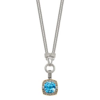 Diamond2Deal Sterling Silver with 14K Accent Sky Blue Topaz and Diamond Pendant Necklace