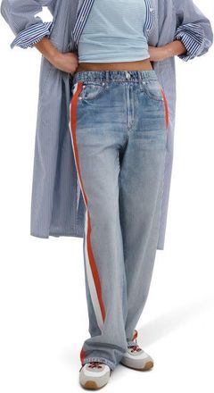 Rag & Bone rb Miramar Side Stripe High Waist Wide Leg Cotton Terry Sweatpant Track Pants in Coney Red White Stripe at Nordstrom, Size X-Large