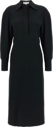 Victoria Beckham Kleedjes, Dames, Zwart, M, Midi jurk met lange mouwen en polokraag