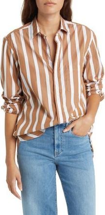 Frank & Eileen Joedy Stripe Boyfriend Button-Up Shirt in Wide Camel Stripe at Nordstrom Rack, Size X-Small