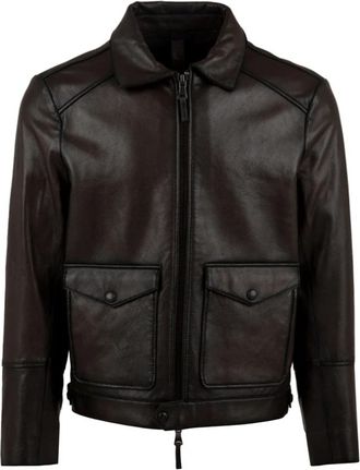 The Jack Leathers Leren jassen met dubbele ritssluiting en voorzakken - Heren - Leren en Su&egrave;de Jassen - Bruin - M - Jassen