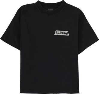 Balenciaga Used Effect Katoenen T-Shirt - Dames - T-shirts - Zwart - L - Katoen - Tops