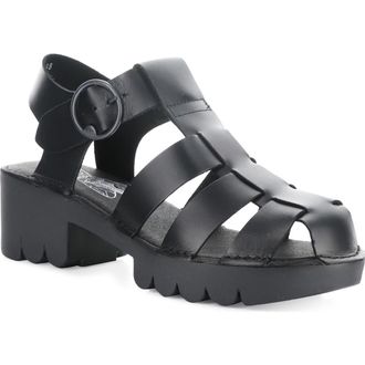 FLY London Emme Platform Fisherman Sandal in 005 Black Bridle at Nordstrom Rack, Size 10-10.5Us / 41Eu