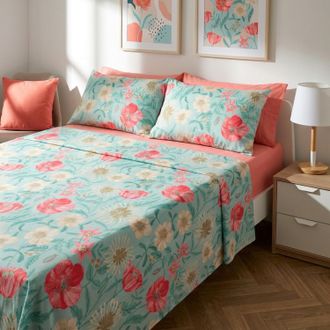 KASANOVA Completo letto matrimoniale cotone Raso fiori