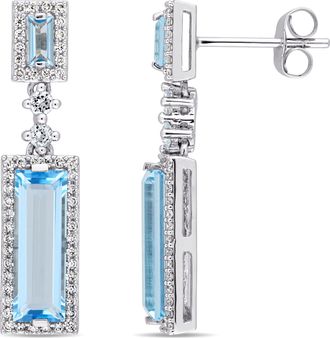 Mimi & Max 4 1/5ct TGW Baguette Cut Swiss and Sky Blue Topaz and 1/3ct TDW Diamond Earrings in 14k White Gold