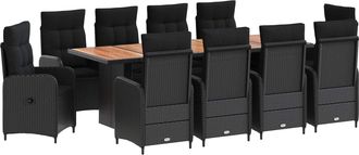 vidaXL Juego De Comedor Para Exteriores 11 Uds. Negro Rat&aacute;n Sint&eacute;tico Vidaxl