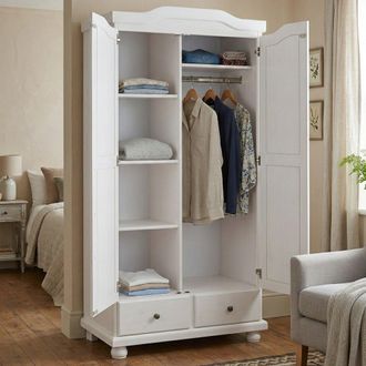 Dmora Armario De Dos Puertas Con Dos Cajones Acabado Pino Macizo, Color Blanco, 104 X 200 X 56 Cm., Con Embalaje Reforzado - Dmora