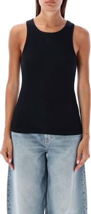 Ganni Black Crew Neck logo Tan Top