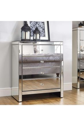 Birlea Seville 4 Drawer Chest Mirrored in Silver