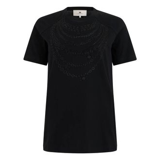 Elisabetta Franchi Tops, Dames, Zwart, XS, Katoen, Klassiek T-shirt met korte mouwen