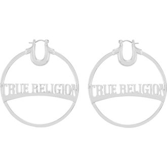 True Religion Silver Tone Large Logo Hoop Earrings at Nordstrom