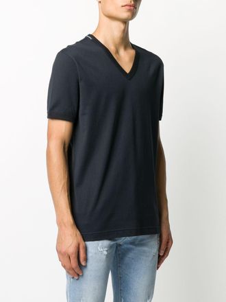Dolce & Gabbana logo label V-neck T-shirt - men - Cotton - 44 - Blue