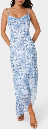 Bebe Cowl Neck Chiffon Maxi Dress in Blue White at Nordstrom Rack, Size X-Large