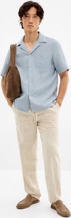 Profuomo Mens Heathered beige cotton-linen pant Straight fit
