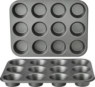 OEM Ronde Muffinvormen Van Koolstofstaal Met Antiaanbaklaag, Set Van 2, Grijs