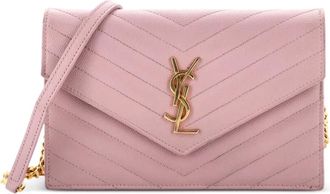 Saint Laurent Borsa a tracolla Classic Monogram piccola in pelle matelass&eacute; con motivo chevron - Rosa