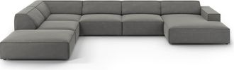MICADONI Sofá esquinero panorámico izquierdo 7 plazas de terciopelo gris claro