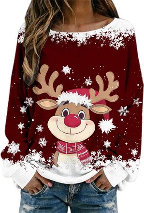 Generic Christmas Jumpers for Women Fall Long Sleeve Santa Claus Shirts Cute Xmas Snowman Printed Sweatshirt Ladies 2025 Crew Neck Hoodies Casual Sweatshirt T