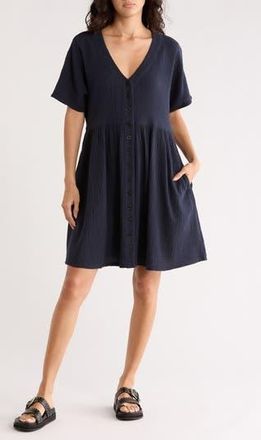 Madewell Lightspun Button Front Minidress in Dark Navy at Nordstrom Rack, Size Xx-Large