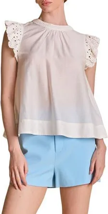 English Factory Stitch Detail Woven Shirt in Off White at Nordstrom Rack, Size X-Small