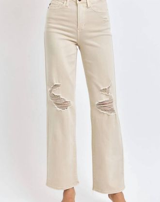 Judy Blue High-Waisted Straight Leg Jeans In Beige