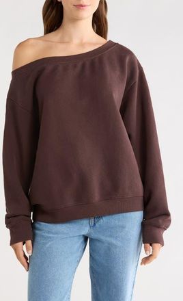 Princess Polly Wellness One-Shoulder Sweatshirt in Washed Brown at Nordstrom, Size 10