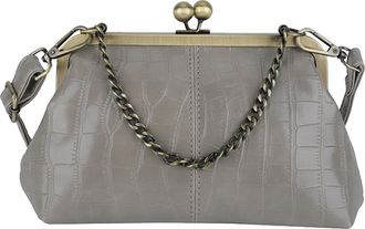 Generic Women PU Leather Kiss Lock Shoulder Bag for School Work Daily Use (Grey)