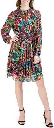 Julia Jordan Tie Waist Long Sleeve Chiffon Dress in Multi at Nordstrom Rack, Size 10