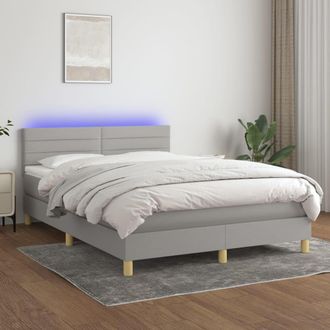 vidaXL Cama Box Spring Colch&oacute;n Y Luces Led Tela Gris Claro 140x190 Cm Vidaxl
