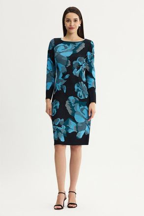 Ming Wang Floral Jacquard Soft Knit Midi Dress in Deep Teal at Nordstrom, Size X-Small