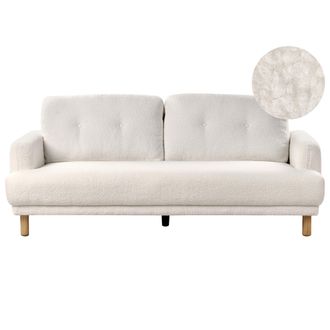 Beliani Sof&aacute; 3 Plazas Patas De Madera Poli&eacute;ster Asiento Grueso Retro Tapizado De Boucl&eacute; Blanco Tuve