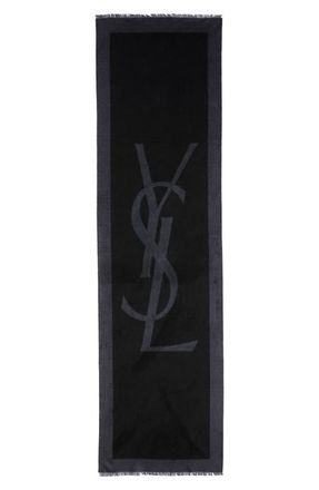 Saint Laurent Cassandre Silk Scarf in Black/Dark Grey at Nordstrom