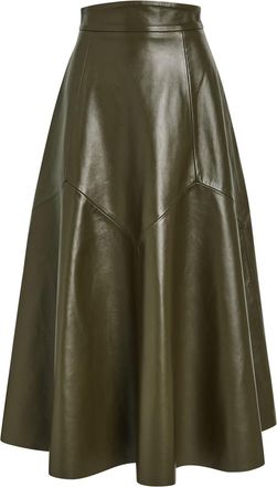 Skiim Max Panelled Leather Midi Skirt - Khaki - 40 (UK12 / M)