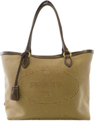 Prada Pre-owned Logo Jacquard Tote Bag - Dames - Vintage Shopper - Beige - ONE Size - Vintage
